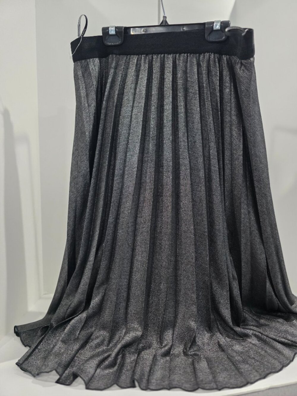 NEW ✅Luisa Cerano Elasticated-Waistband Pleated BLACK SHEEN Midi Skirt ⭐ New